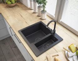 Graniteland Adda Graniitti musta Arduin kalkkikivilookki 1.5 Allas Päällirakenne 600x495mm ruostumattomasta teräksestä valmistetulla tulppalla 1208970619