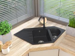 Graniteland Amiata Graniitti musta Arduin kivikova ulkonäkö Kulma-altaan päälle asennus 965x496mm RVS Tulpalla 1208970620