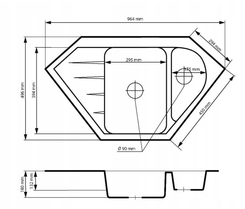 Graniteland Amiata Graniitti musta Arduin kivikova ulkonäkö Kulma-altaan päälle asennus 965x496mm RVS Tulpalla 1208970620