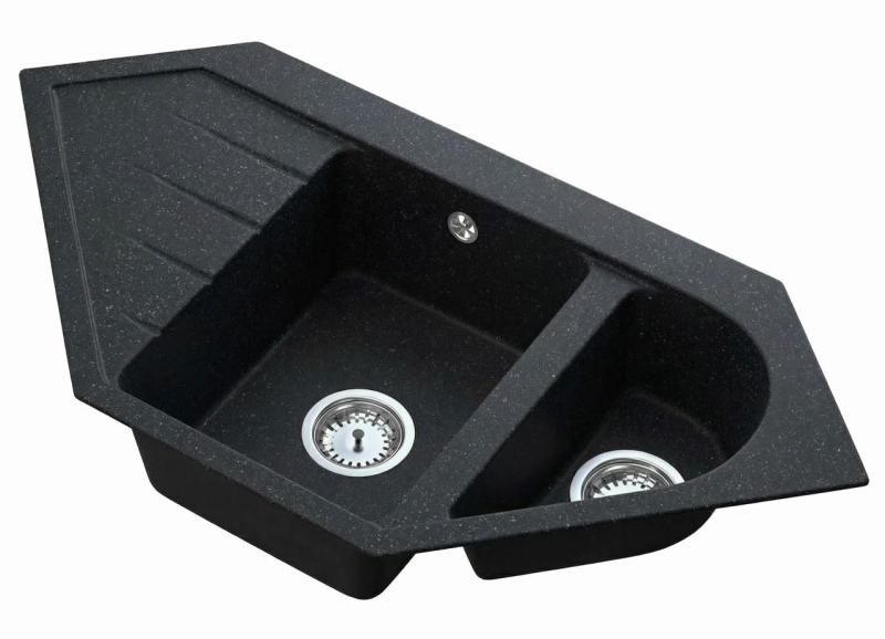 Graniteland Amiata Graniitti musta Arduin-kivilaatta-ilme Kulmasäiliö, asennettava 955 x 489 mm, ruostumattomasta teräksestä valmistettu tulppa 1208970620