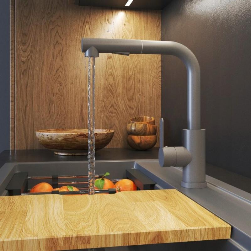 Graniittimaa Celeste Keittiöhana Harmaa, jossa Ulosvedettävä Juoksuputki ja Kaksoistoiminen Käsisuihku 1208970663