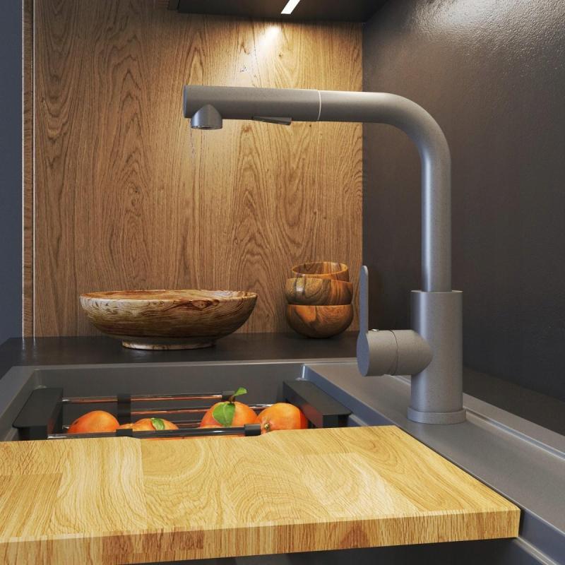 Graniittimaa Celeste Keittiöhana Harmaa, jossa Ulosvedettävä Juoksuputki ja Kaksoistoiminen Käsisuihku 1208970663