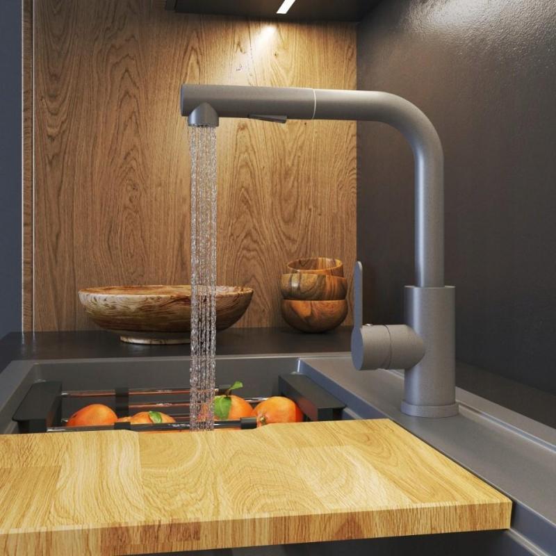 Graniittimaa Celeste Keittiöhana Harmaa, jossa Ulosvedettävä Juoksuputki ja Kaksoistoiminen Käsisuihku 1208970663
