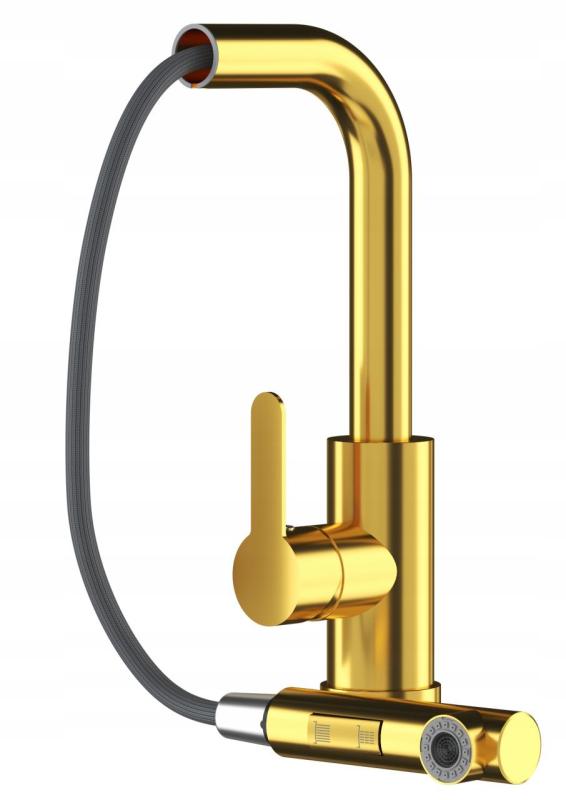 Graniteland Celeste keukenkraan goud met uittrekbare uitloop en dubbele functie handdouche 1208970664