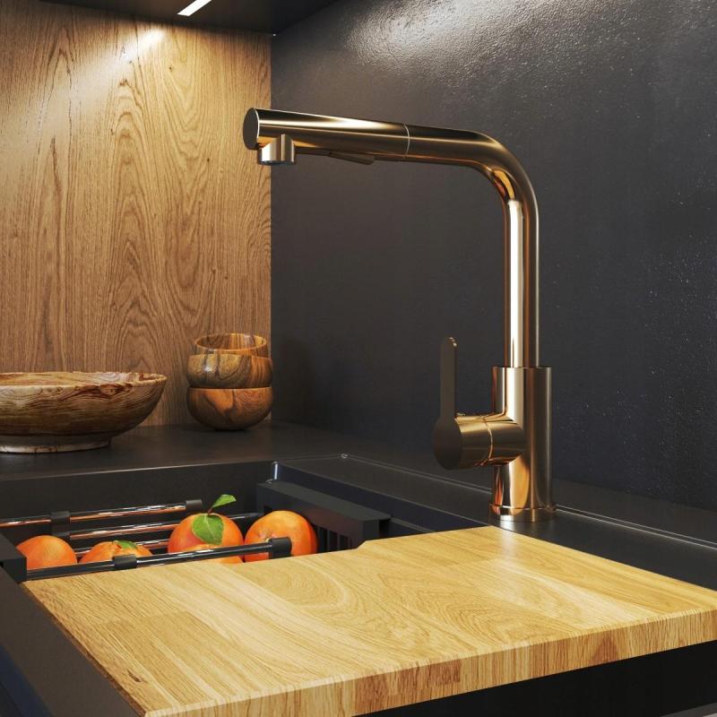 Graniittimaa Celeste Keittiöhana Kupari, jossa on Vedettävä Juoksuputki ja Kaksitoiminen Käsisuihku 1208970665