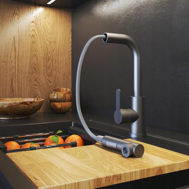 Graniteland Celeste Keittiöhana Gun Metal, ulosvedettävällä juoksuputkella ja kaksoistoimintoisella käsisuihkulla 1208970666