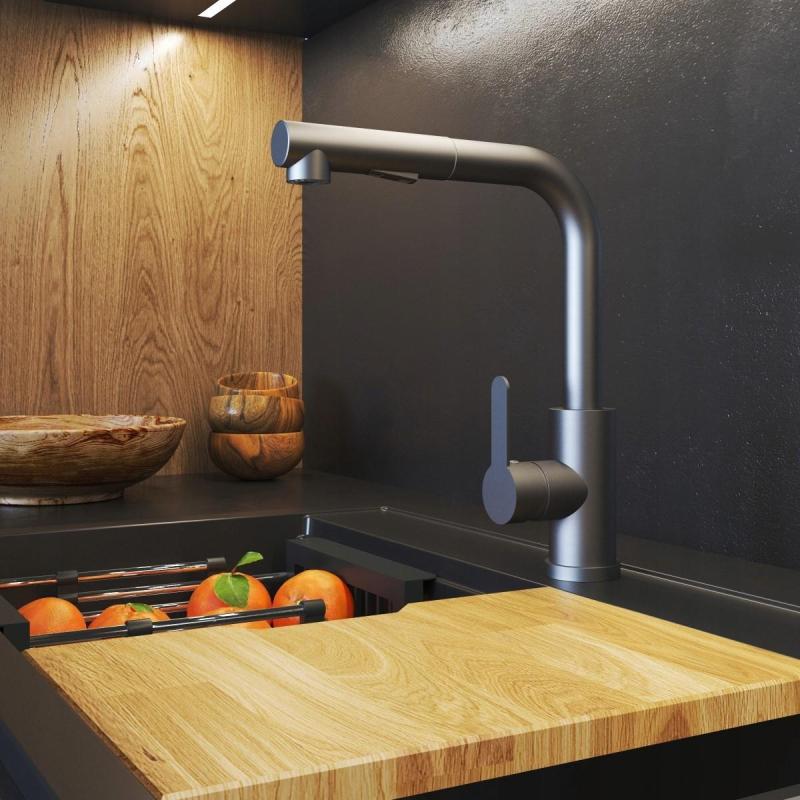 Graniteland Celeste Keittiöhana Gun Metal, ulosvedettävällä juoksuputkella ja kaksoistoimintoisella käsisuihkulla 1208970666