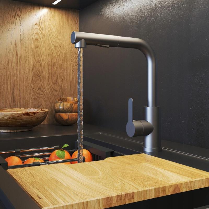 Graniteland Celeste Keittiöhana Gun Metal, ulosvedettävällä juoksuputkella ja kaksoistoimintoisella käsisuihkulla 1208970666