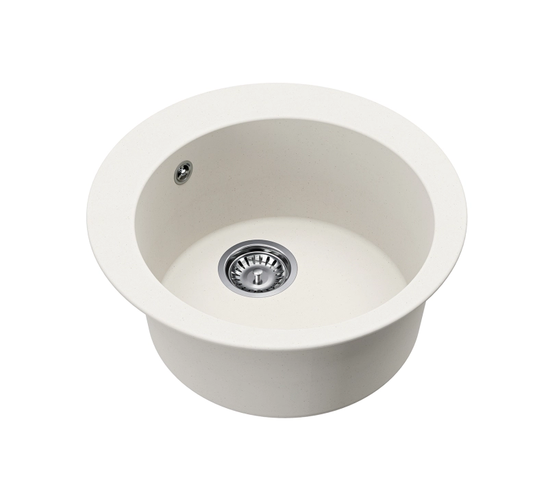 AquaGranite Lago Wit granieten ronde spoelbak opbouw 505mm met roestvrijstalen plug en 1 kraangat 1208970689.

In het Fins zou dit zijn:

AquaGranite Lago Valkoinen graniittinen pyöreä pesual - Productafbeelding 2