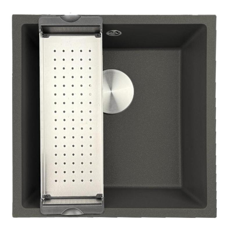 GraniteMy Universal Granite Gray, dark Sink 40x40 cm Top Mount, Undermount and Flush Mount with Stainless Steel Plug 1208970742