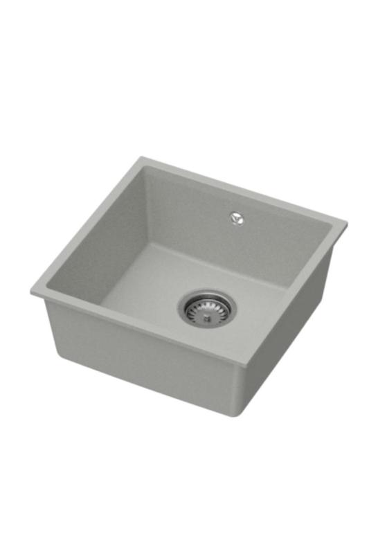 GraniteMy Universal Granite Gray Sink 40x40 cm Top Mount, Under Mount and Flush Mount with Stainless Steel Plug 1208970743