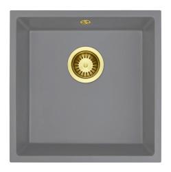 GraniteMy Universal Graniitti Harmaa Tiskiallas 40x40 cm Päälle asennettava, Alapuolinen ja Tasoon upotettava Kultaisella Tulppa 1208970752