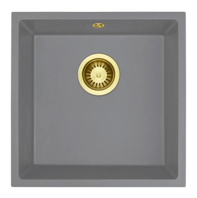 GraniteMy Universal Graniitti Harmaa Tiskiallas 40x40 cm Päälle asennettava, Alapuolinen ja Tasoon upotettava Kultaisella Tulppa 1208970752