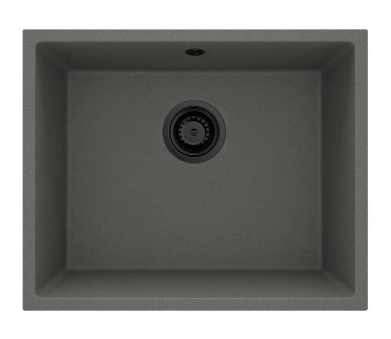 GraniteMy Universal Granite Gray, dark Sink 50x40 cm Surface mount, Undermount and Flush mount with Black Plug 1208970755