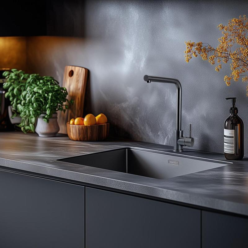 Pure.Sink Prestige Yhdistelmäsetti Gun metal -tiskiallas 50x40 cm ja Gun metal -keittiöhana 1208970763