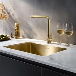 Pure.Sink Prestige -yhdistelmäsetti Kultainen tiskiallas 50x40 cm Kultaisella Keittiöhanalla 1208970764