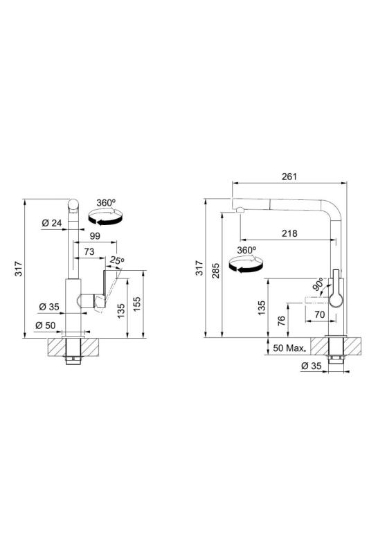 Franke Maris Slim L Keittiöhana Musta Irrotettavalla Juoksutusputkella 115.0728.394
