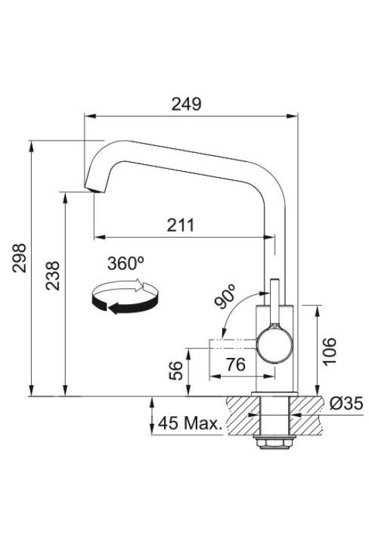 Franke Lina U Keittiöhana Pyörivä Ulostulo Kromi 115.0728.473
