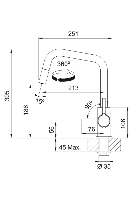 Franke Lina U Keittiöhana Musta Vedettävä Juoksuputki 115.0728.477