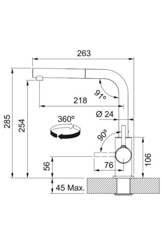 Franke Lina L Kitchen Faucet Onyx with Retractable Spout 115.0728.484