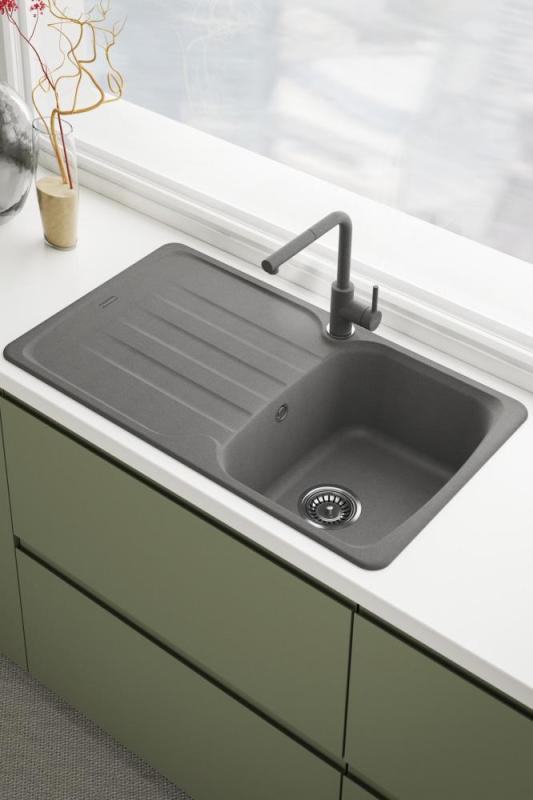 Franke Lina L Kitchen Faucet Stone Grey with Retractable Spout 115.0728.486