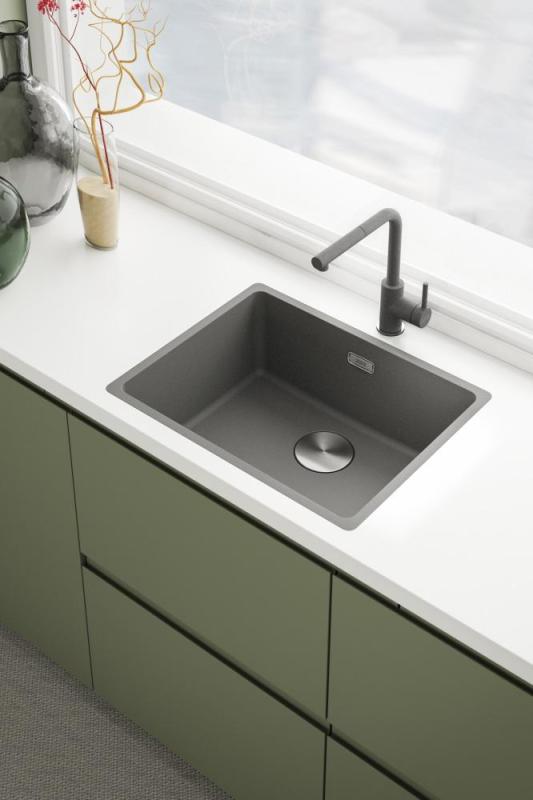 Franke Lina L Kitchen Faucet Stone Grey with Retractable Spout 115.0728.486