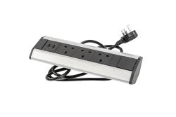 Toimistojatkojohto, jossa on kulmikkaat 3x UK-pistorasiat, 2x USB 2.1A 5V (hopea) ILMAN LOGOA