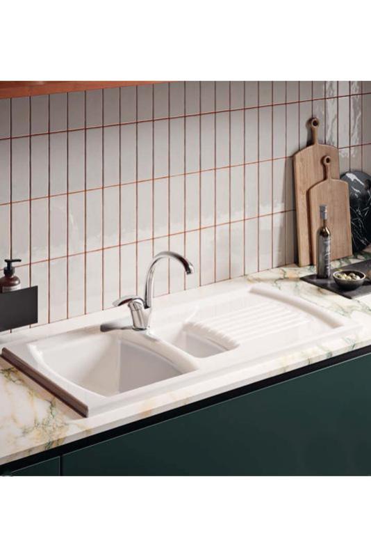 Ausmann Ceramic Crest 1,5 keraaminen valkoinen tiskiallas astiankuivausalueella 995 x 497 mm 1208971131