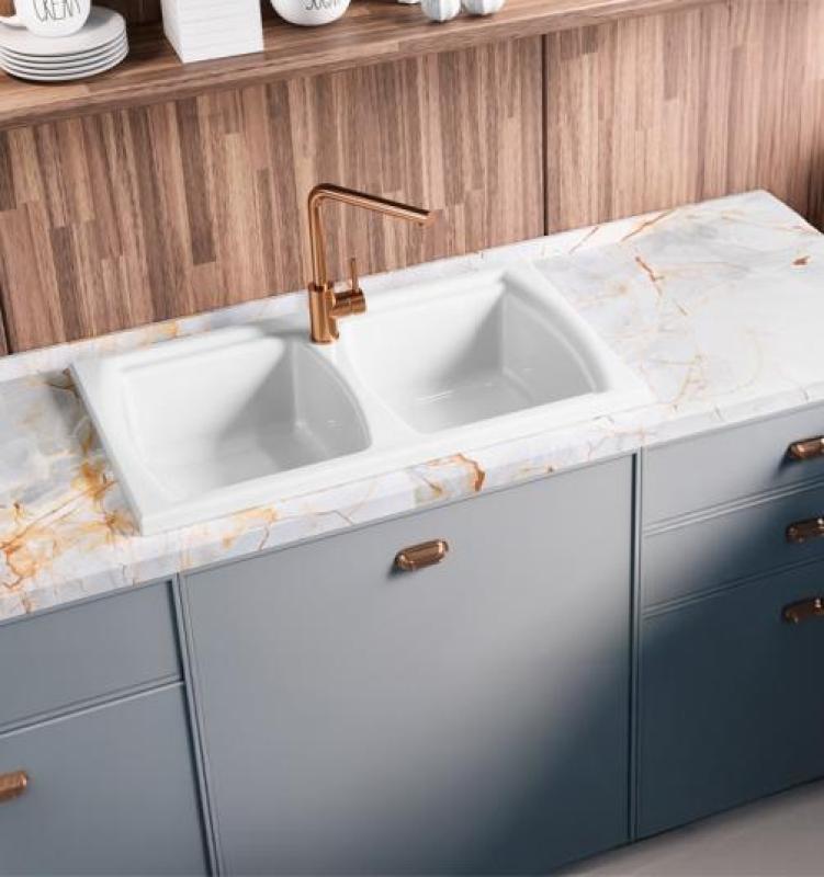 Ausmann Ceramic Crest Kaksinkertainen Keraaminen Valkoinen Tiskiallas 860 x 500 mm 1208971133