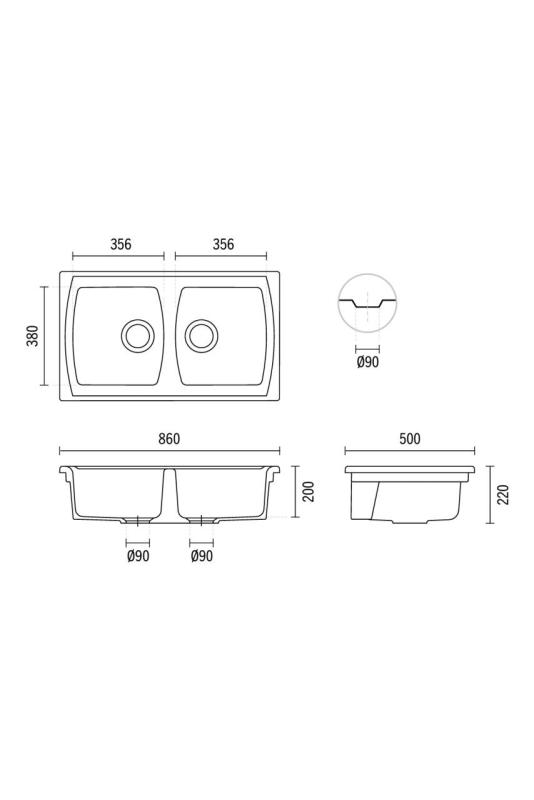Ausmann Ceramic Crest Kaksinkertainen Keraaminen Valkoinen Tiskiallas 860 x 500 mm 1208971133