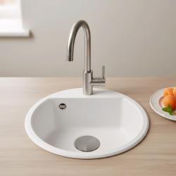 GraniteMy Bremen pyöreä graniittiallas 43 cm valkoinen päälle- ja alapuolella hanareiällä ja gun metal -tulppa 1208971220