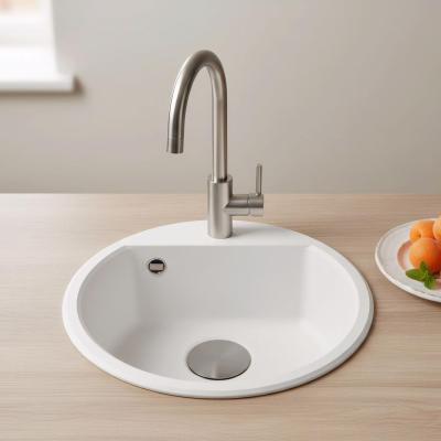 GraniteMy Bremen pyöreä graniittiallas 43 cm valkoinen päälle- ja alapuolella hanareiällä ja gun metal -tulppa 1208971220