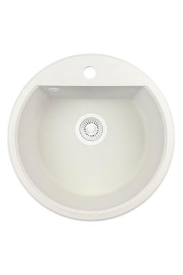 GraniteMy Bremen pyöreä graniittiallas 43 cm valkoinen päälle- ja alapuolelle asennettava hanareiällä ja valkoisella tulppa 1208971221