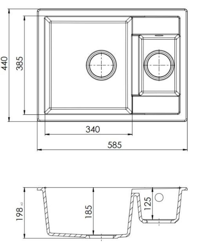 GraniteMy Smart extra matala 1,5 graniitti valkoinen päälle asennettava tiskiallas 58x44cm kultaisella tulppalla 1208971224