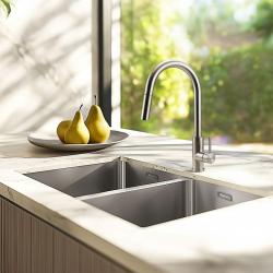 Pure.Sink Prestige Kaksoisruostumaton teräsaltaat 70x40 cm 10mm säde alapuolella, tasossa ja päälle PPG343440-02