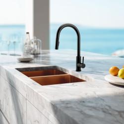 Pure.Sink Prestige Kaksoiskuparinen tiskiallas 70x40cm 10mm säde, alapuoli, tasorakentaminen ja yläpuoli PPG343440-62