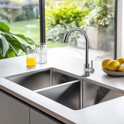 Pure.Sink Prestige Kaksoisteräksinen pesuallas 82x40 cm 10mm säde alapuolella, tasorakenteessa ja päällirakenteessa PPG404040-02