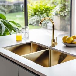 Pure.Sink Prestige Kaksoiskultainen tiskiallas 82x40 cm 10mm säde alapuolella, tasorakentaminen ja päälle rakentaminen PPG404040-60