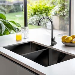 Pure.Sink Prestige Kaksois Gun metal -allas 82x40 cm 10mm säde ala-asennus, tasorakentaminen ja päälle asennus PPG404040-61