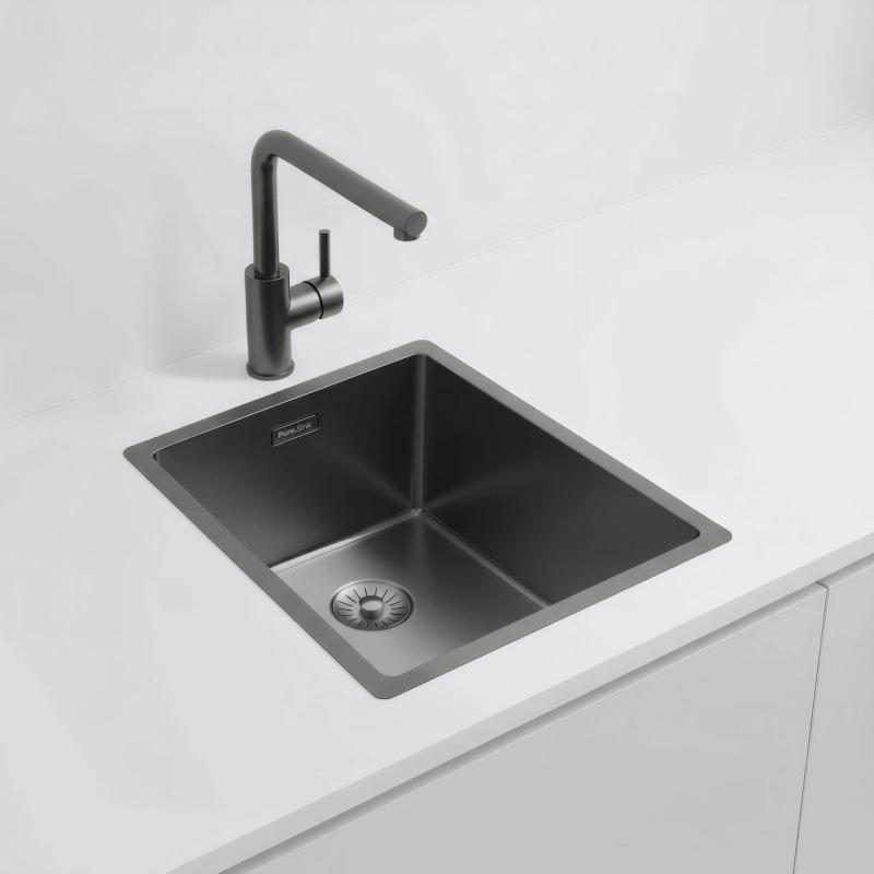 Pure.Sink Exclusivo Gun metal sink 34x40 cm 10mm radius undermount, flush mount and top mount PEX3440-61