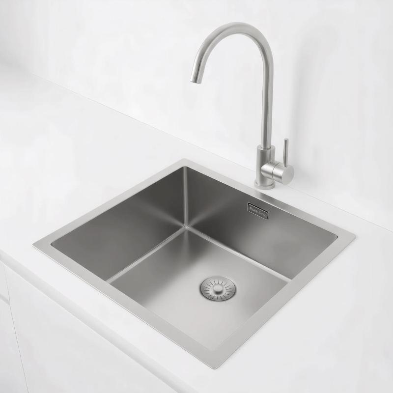 Pure.Sink Exclusivo RVS pesuallas 40x40 cm 10mm säde ala-asennus, tasorakentaminen ja päälle asennus PEX4040-02