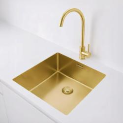 Pure.Sink Exclusivo Kultainen tiskiallas 40x40 cm 10mm säde alapuolella, tasorakentaminen ja päälle rakentaminen PEX4040-60
