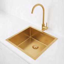 Pure.Sink Exclusivo Kultainen tiskiallas 40x40 cm 10mm säde alapuolella, tasorakentaminen ja päälle rakentaminen PEX4040-60