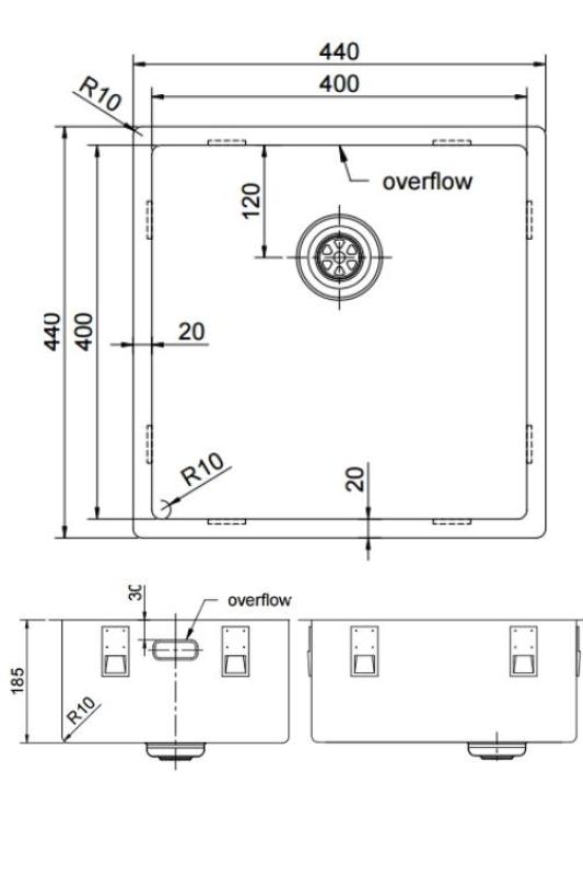 Pure.Sink Exclusivo Gun metal sink 40x40 cm 10mm radius undermount, flush mount and top mount PEX4040-61