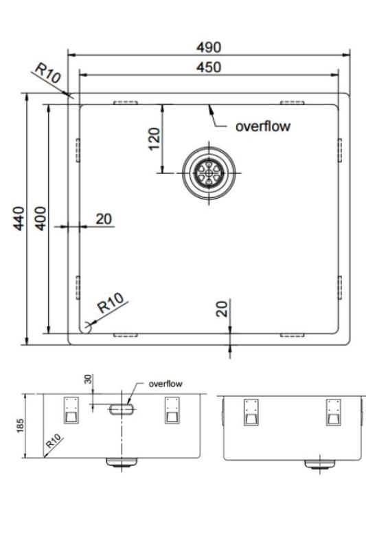 Pure.Sink Exclusivo Stainless Steel Sink 45x40 cm 10mm radius undermount, flush mount and top mount PEX4540-02