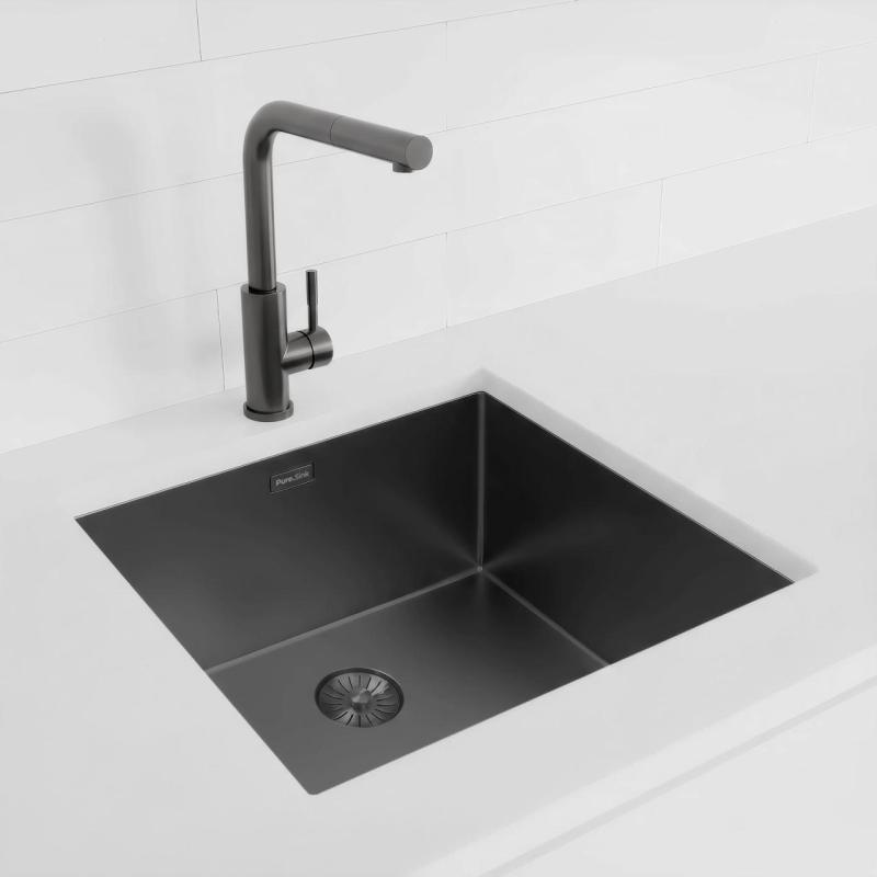 Pure.Sink Exclusivo Gun metal sink 45x40 cm 10mm radius undermount, flush mount and top mount PEX4540-61