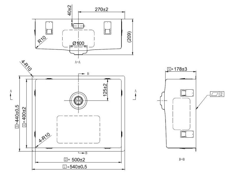 Pure.Sink Exclusivo Stainless Steel Sink 50x40 cm 10mm radius undermount, flush mount and top mount PEX5040-02