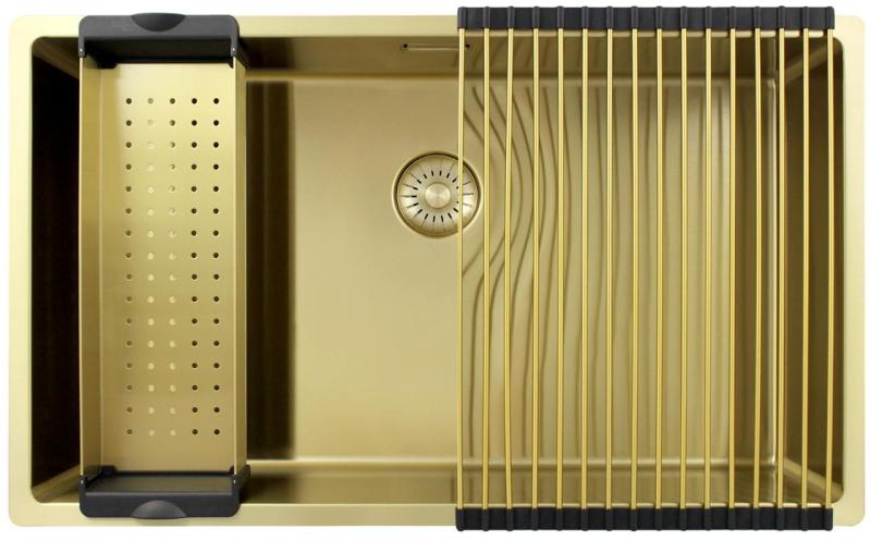 Pure.Sink Exclusivo suuri kultainen allas 70x40 cm 10mm säde alapuolella, tasoon upotettu ja päälle asennettu PEX7040-60