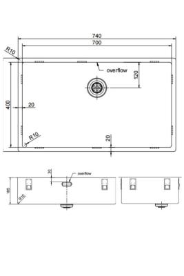 Pure.Sink Exclusivo suuri Gun metal -allas 70x40 cm 10mm säde alapuolella, tasoon upotettava ja päälle asennettava PEX7040-61
