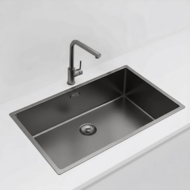 Pure.Sink Exclusivo large Gun metal sink 70x40 cm 10mm radius undermount, flush mount and top mount PEX7040-61